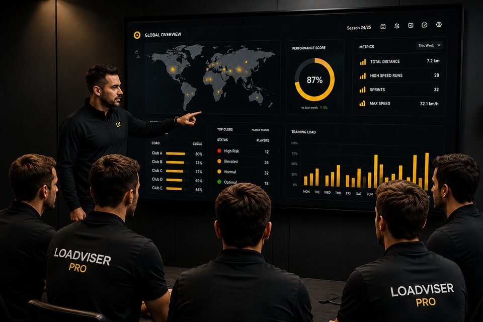 Staff watching an overview screen in a meeting room.